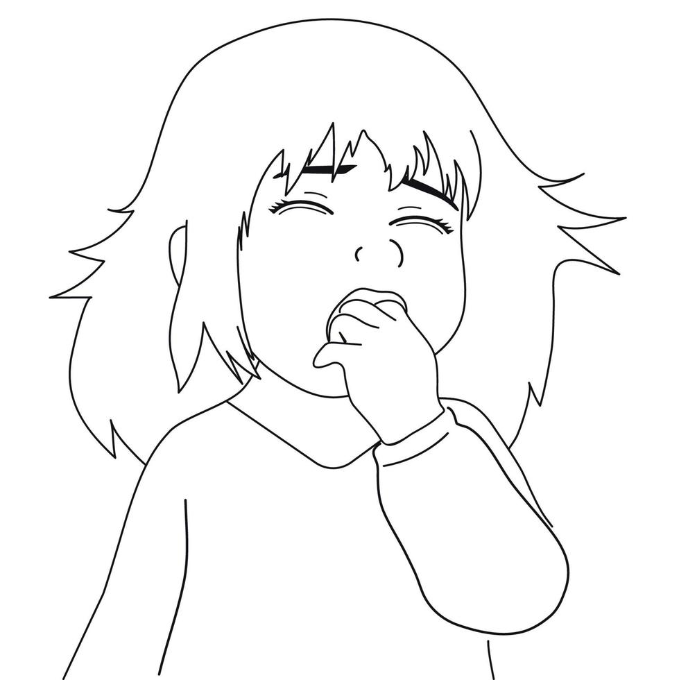 little girl is crying loudly. Not in the mood. Vector black and white