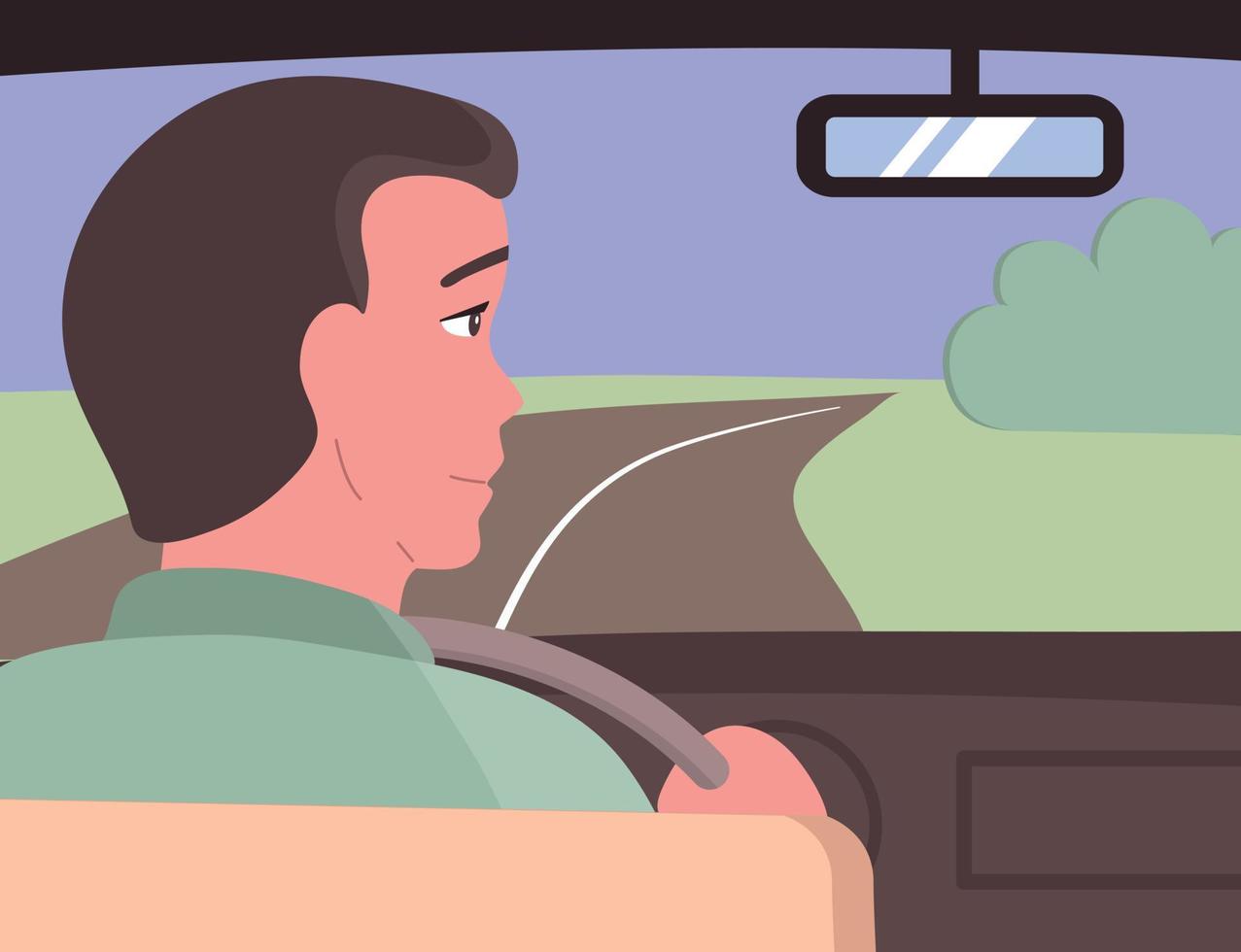 A young guy drives a car on the road vector