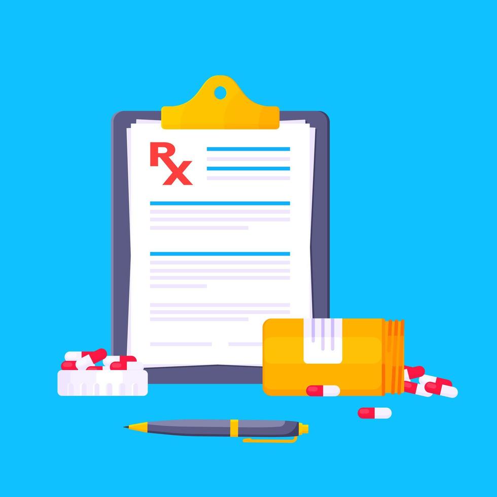 Medical rx form prescription flat style design vector illustration.