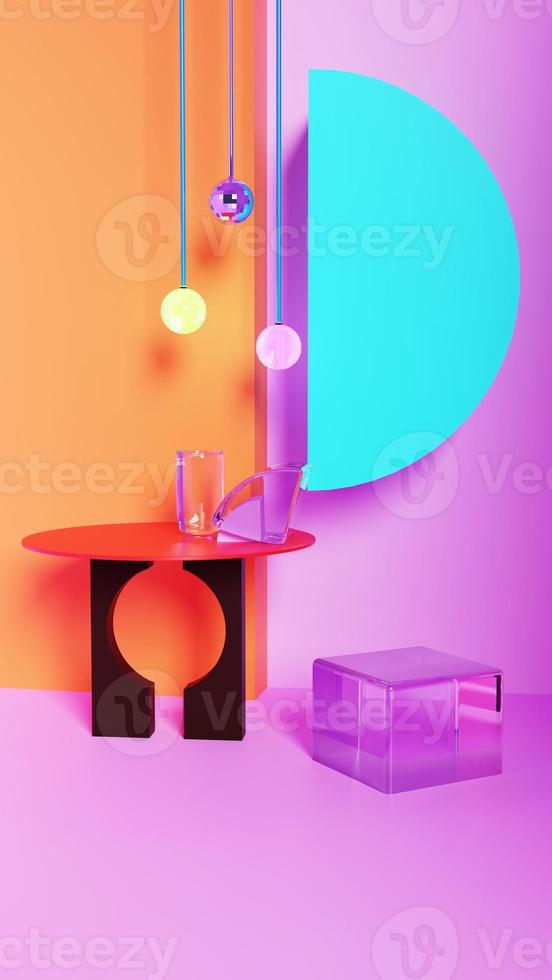 3D rendering of brightly colored rooms for the phone photo