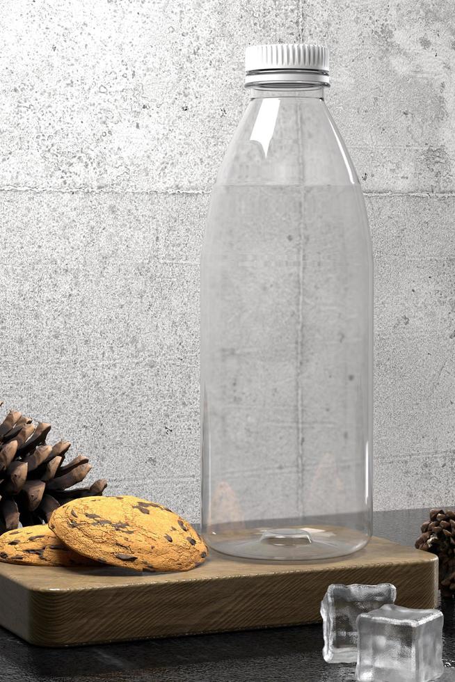 Maqueta de botella de plástico de renderizado 3d con empaque de producto de etiqueta para jugo, leche, bebida, café u otro foto