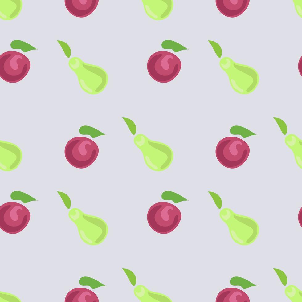 Seamless pattern of pears and cherries on a light background. Pear and cherry. The vector is made in a flat style. Suitable for textiles and packaging.