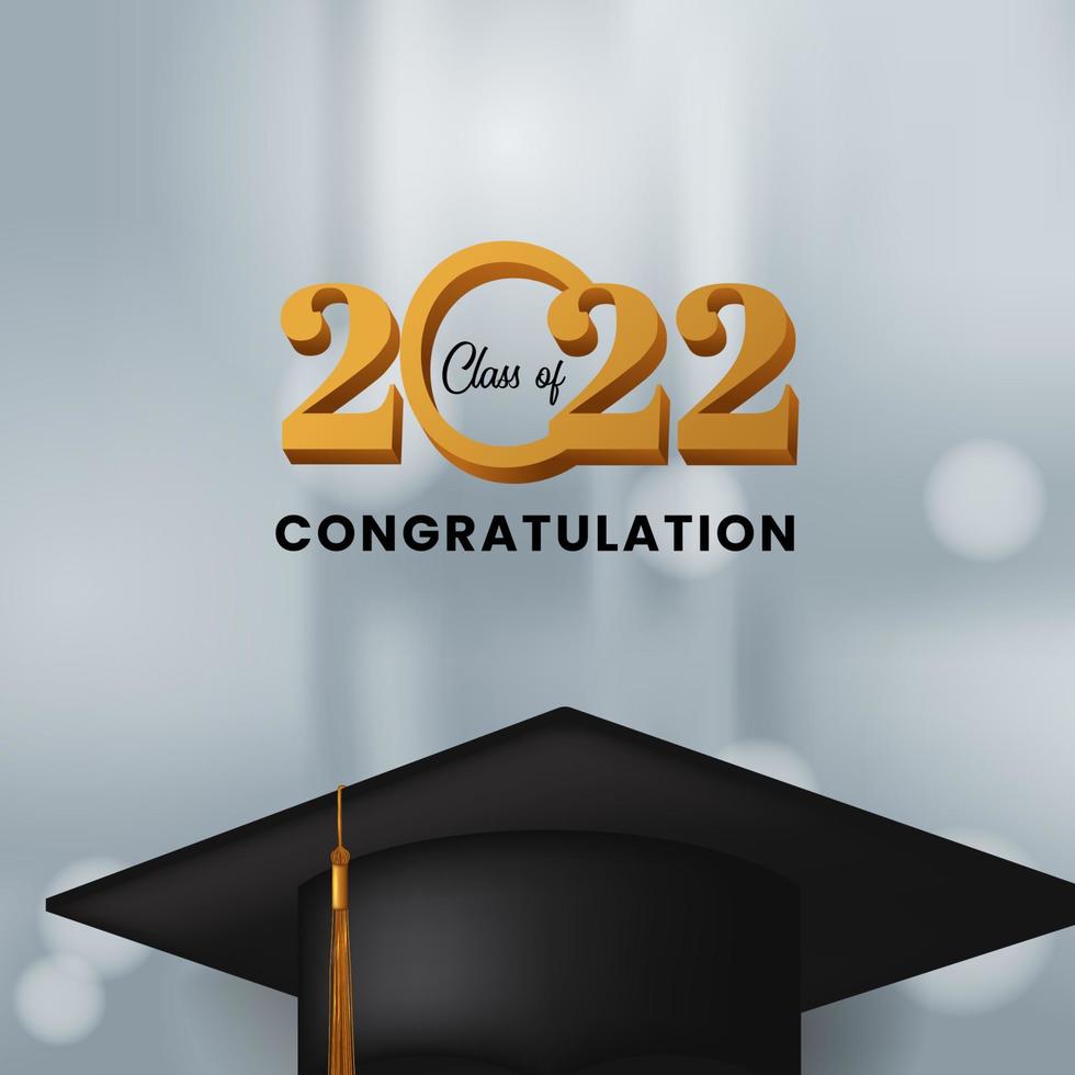 class of 2022 congratulation graduates with 3d graduation cap with white background vector