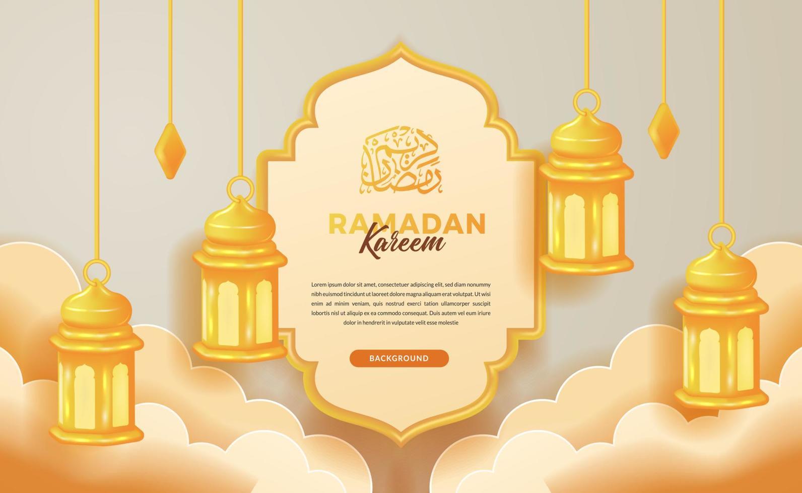 concepto de tarjeta de felicitación de evento islámico sagrado ramadán kareem con linterna fanous árabe pastel amarillo dorado vector