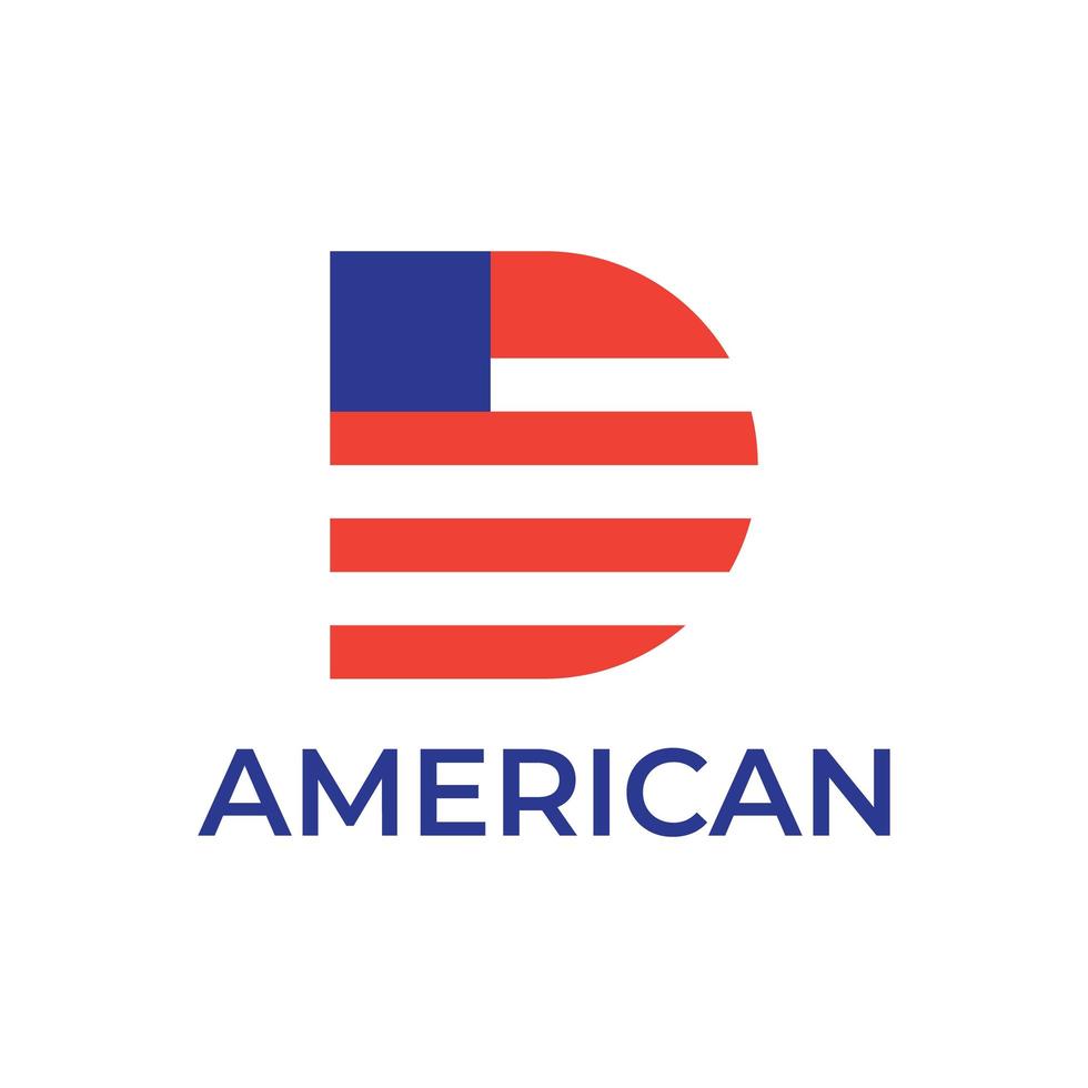 bandera americana en el diseño del logotipo de la letra d vector