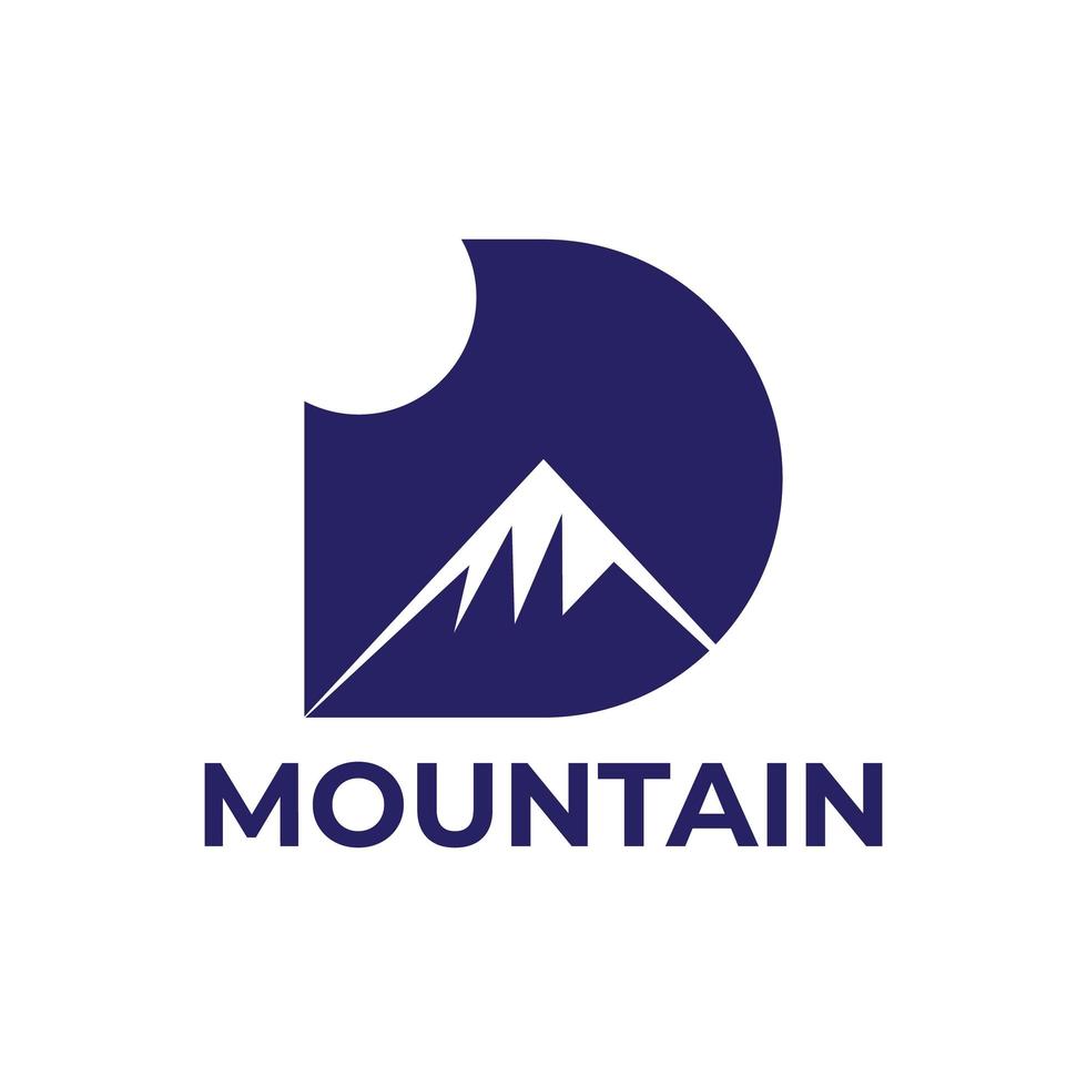 letra d montaña con diseño de logotipo de sol vector