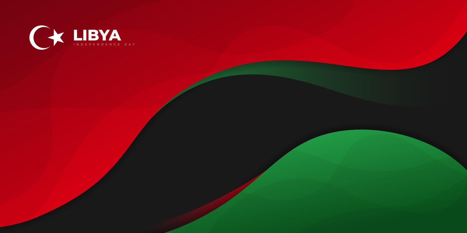 Wavy Red and Green on Black background. Libya Independence day template design. vector