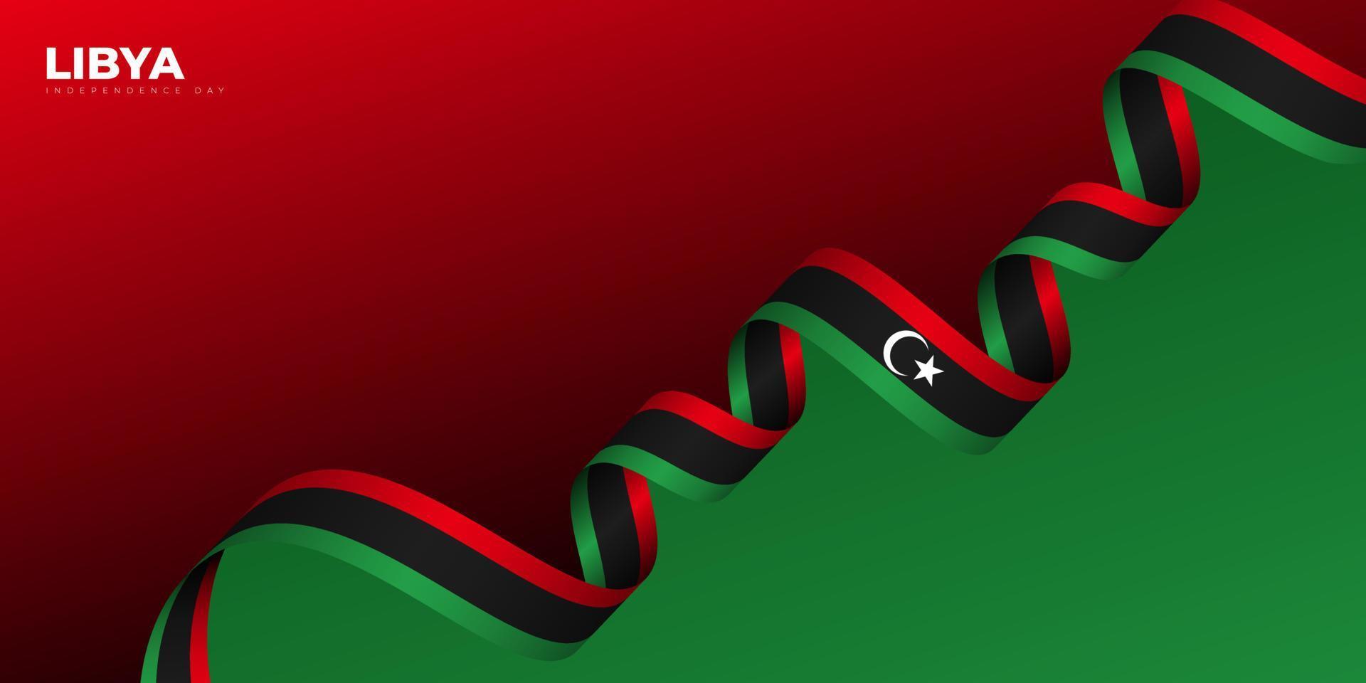 Waving Libya flag ribbon design. Libya Independence day template design. vector
