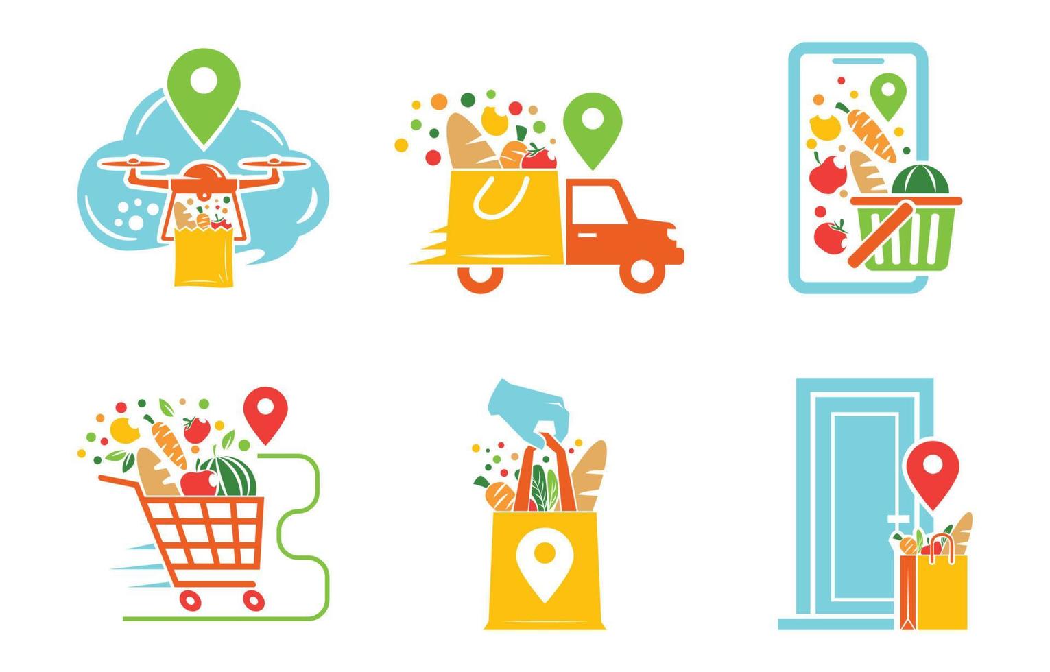 Contactless Groceries Delivery Logo Set vector