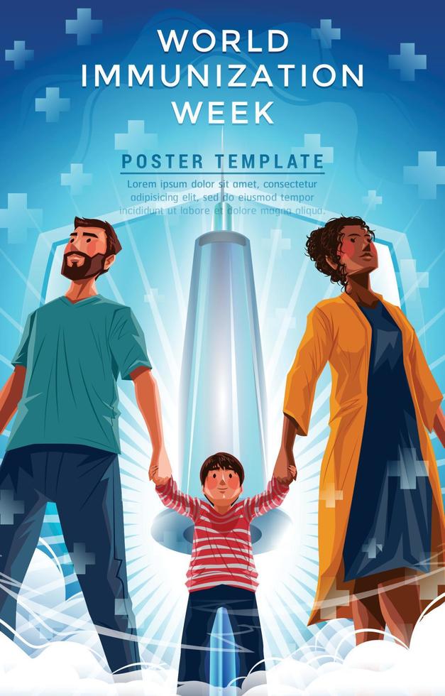 World Immunization Week Poster Concept with Family Holding Hands Together vector