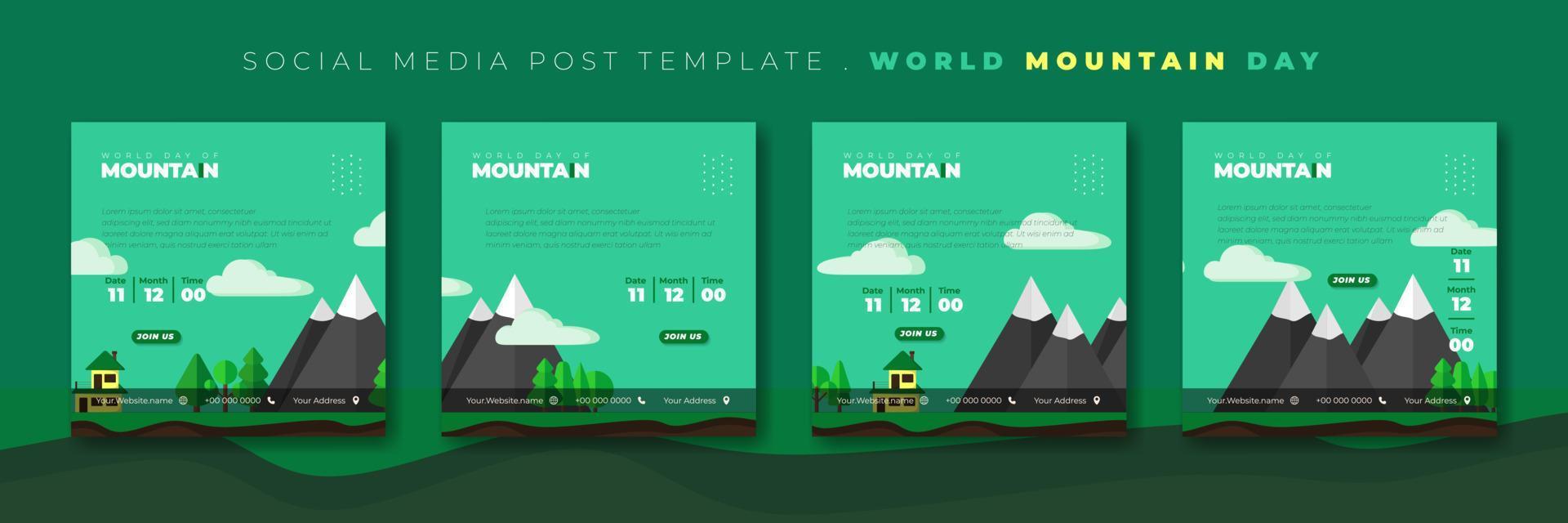 Set of social media post template with mountain and green background design. International mountain day template design. vector