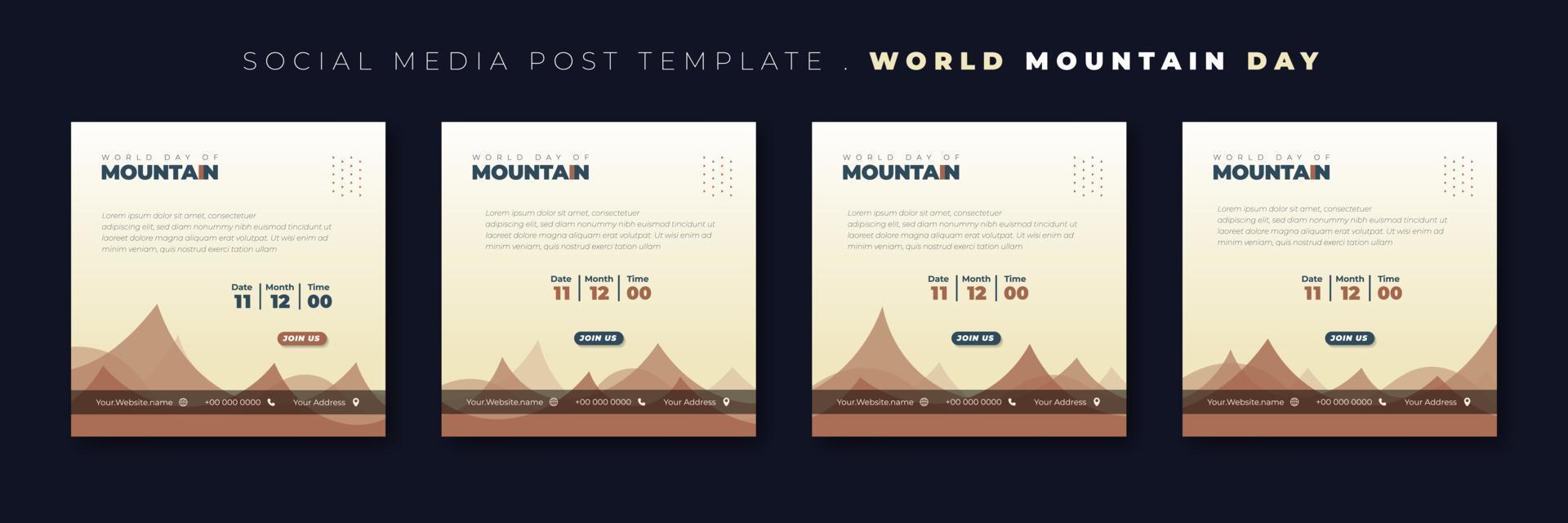 Set of social media post template with blue and brown design. International mountain day template design. vector