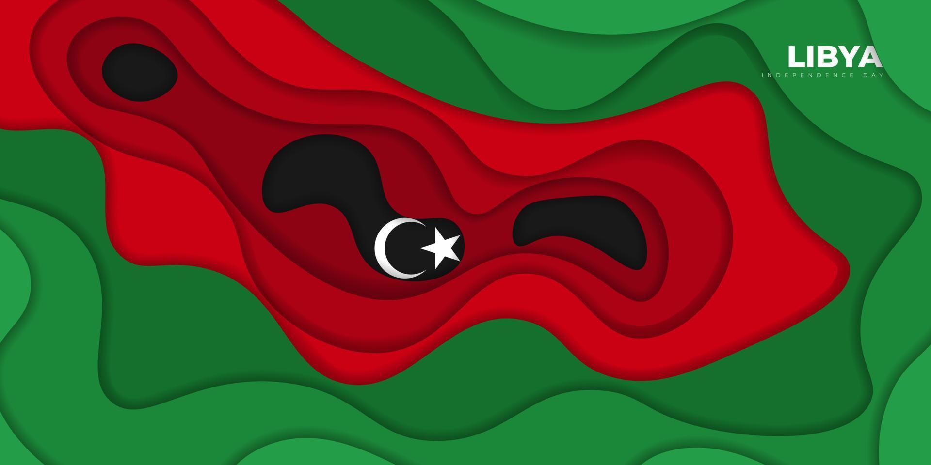 Red, Green and black paper cut background design. Libya Independence day template design. vector