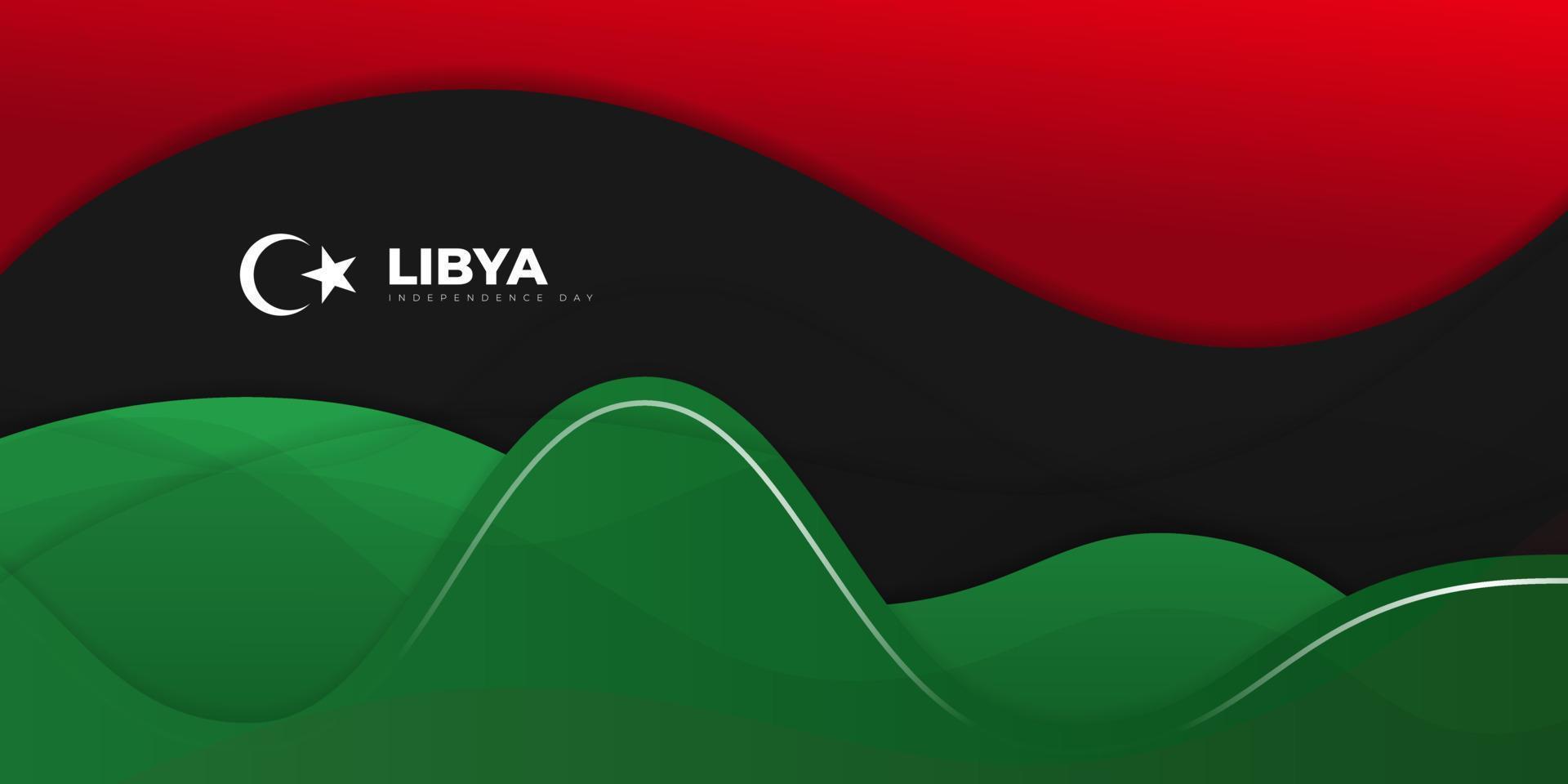 diseño ondulado de fondo rojo, negro y verde. diseño de plantilla del día de la independencia de libia. vector
