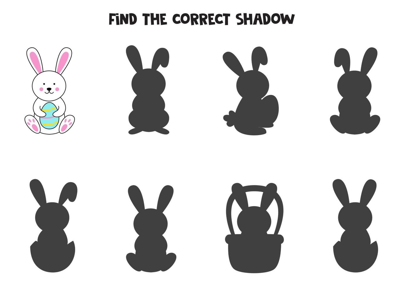 Find the correct shadow of cute Easter bunny. Logical puzzle for kids. vector