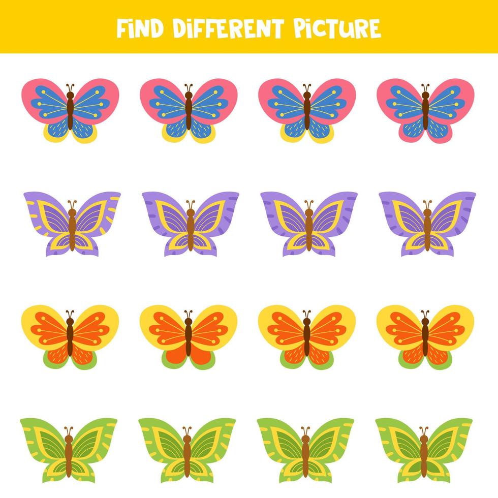 Find picture which is different from others. Worksheet for kids. vector