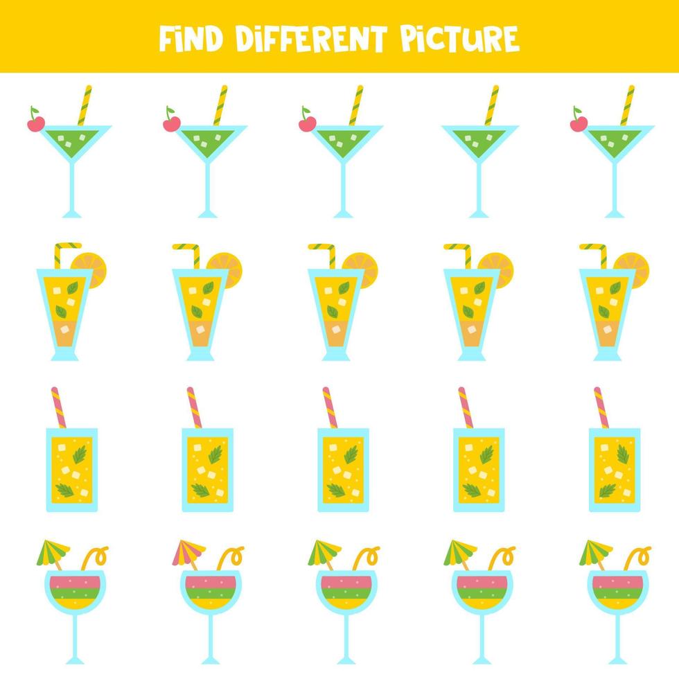 Find picture which is different from others. Worksheet for kids. vector