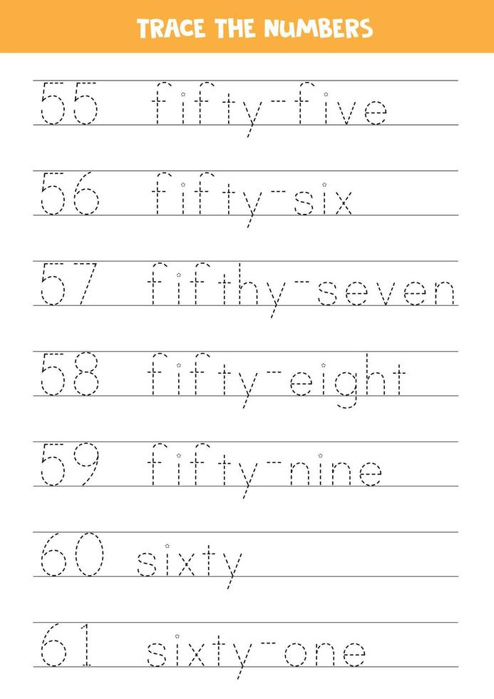 Tracing numbers from 42 to 48. Writing practice. vector