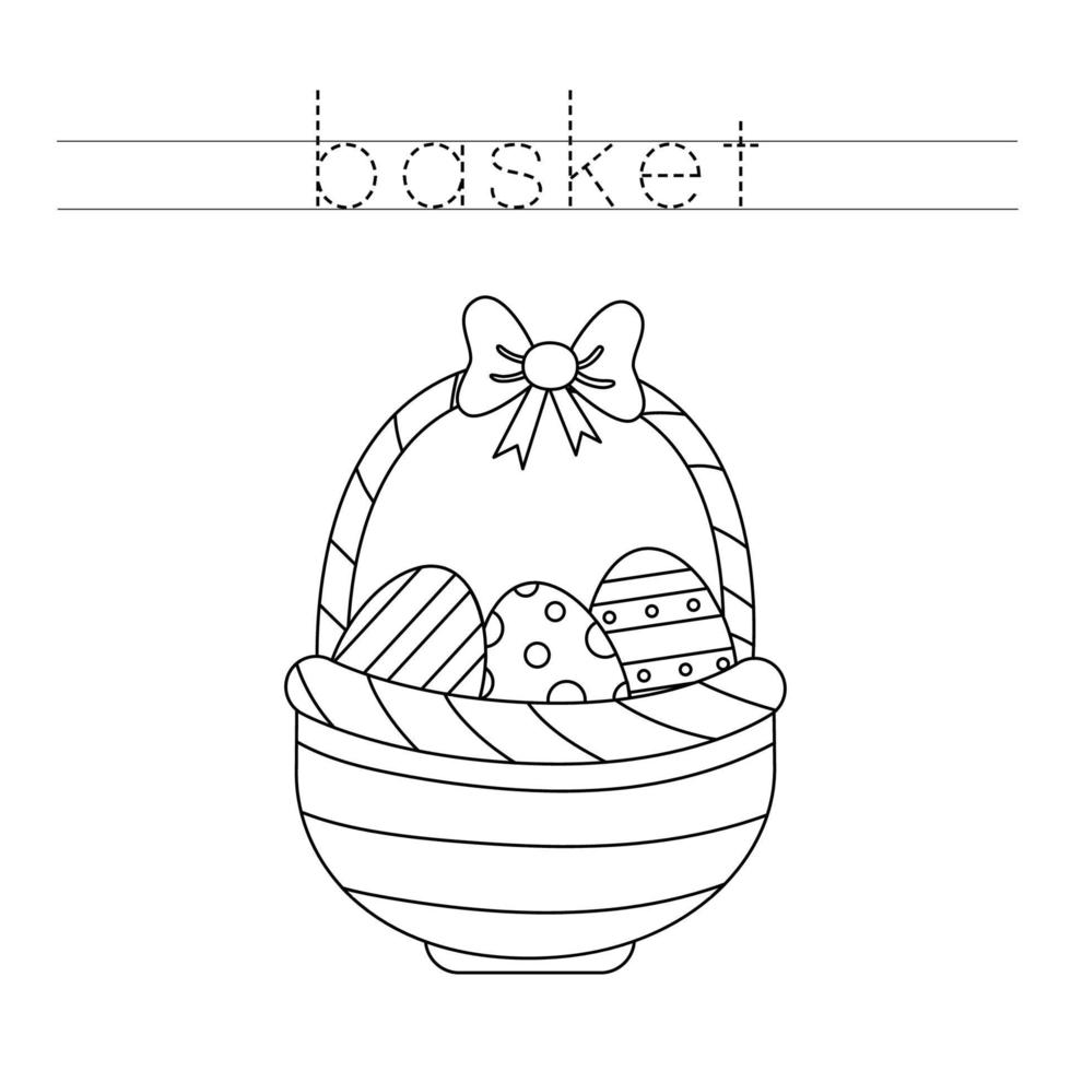 Trace the letters and color Easter basket. Handwriting practice for kids. vector