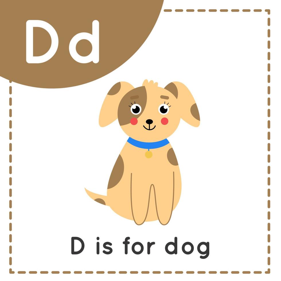 Learning English alphabet for kids. Letter D. Cute cartoon dog. vector