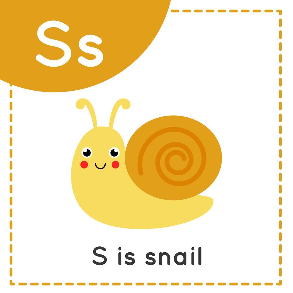 Learning English alphabet for kids. Letter S. Cute cartoon snail. vector