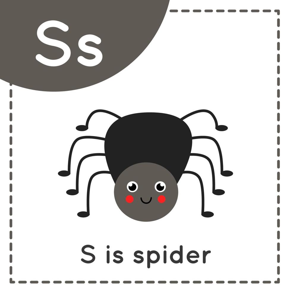 Learning English alphabet for kids. Letter S. Cute cartoon spider. 6574095  Vector Art at Vecteezy