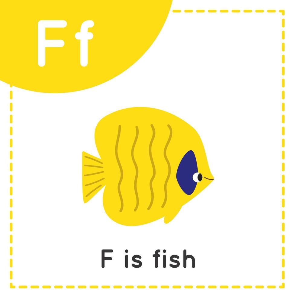 Learning English alphabet for kids. Letter F. Cute cartoon fish. vector