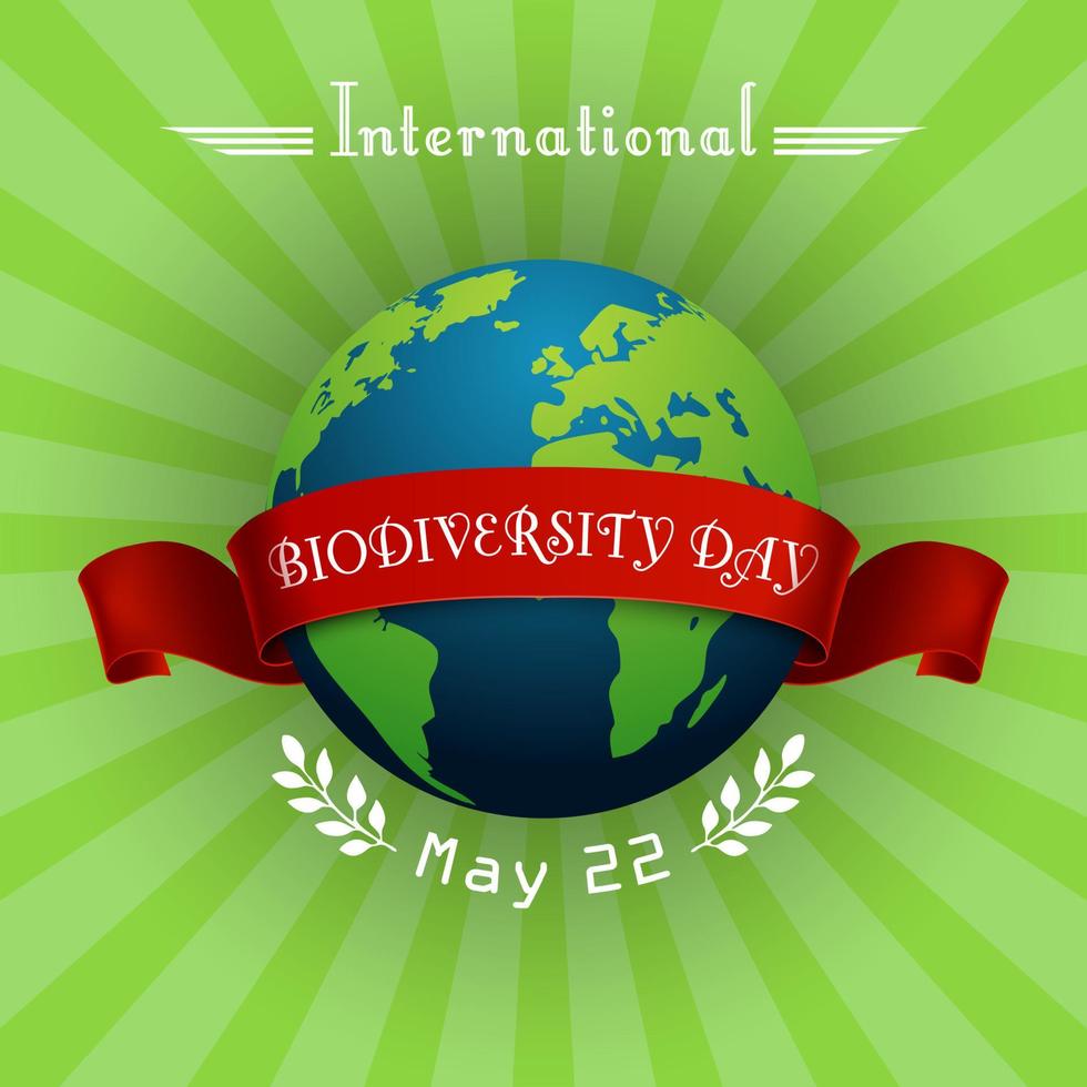International Biodiversity Day concept with globe and red ribbon vector