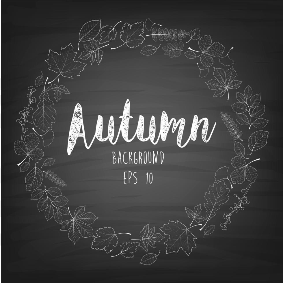 Autumnal round frame written with chalk on black chalkboard.Vector vector