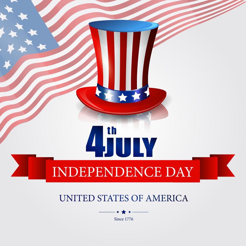 Independence day background with hat and american flag.Vector vector