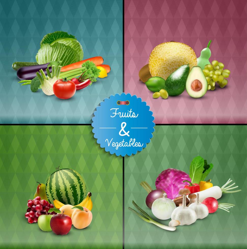 conjunto de diseño de carteles de frutas y verduras vector