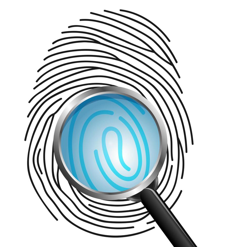 Magnifying glass on Fingerprint isolated on white background vector