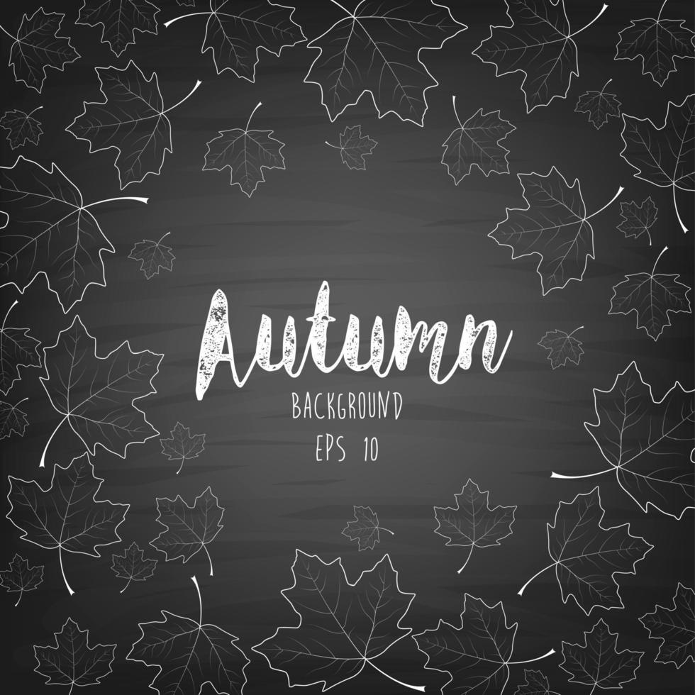 Autumn leaves written with chalk on black chalkboard vector