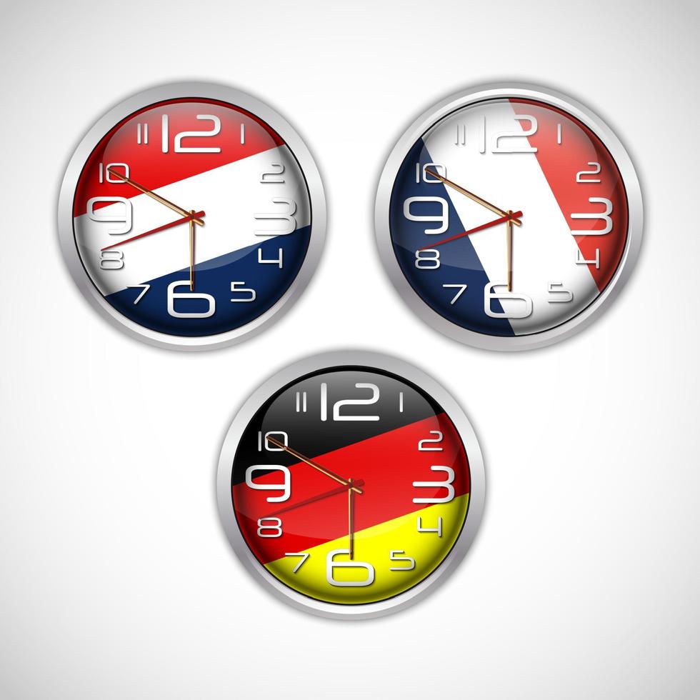 naciones, relojes de pared, de, flag.vector, ilustración vector