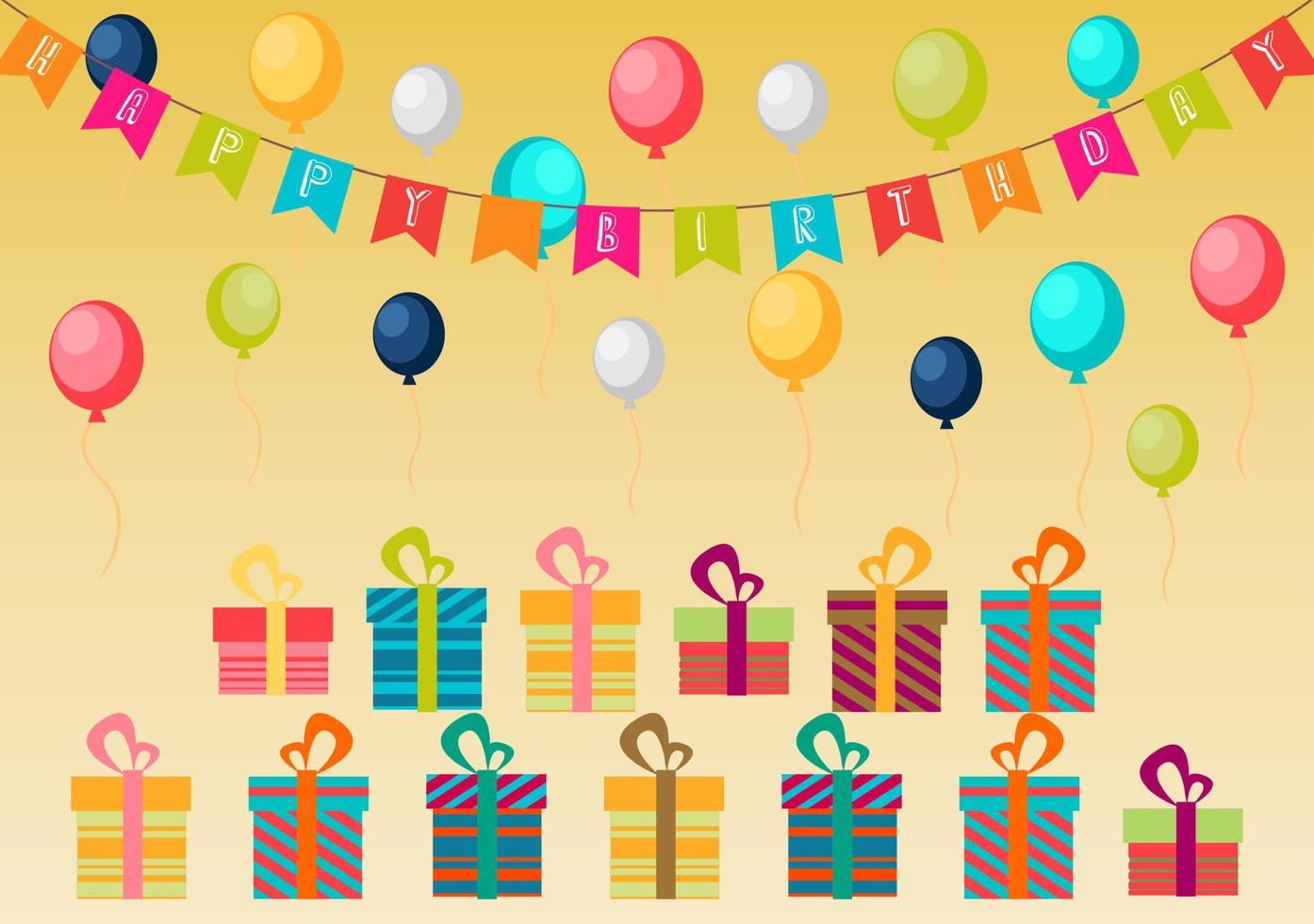 Birthday background of party with color balloons and gift boxes on brown background vector