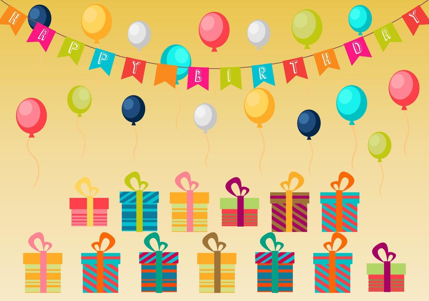 fondo de cumpleaños de fiesta con globos de colores y cajas de regalo sobre fondo marrón vector