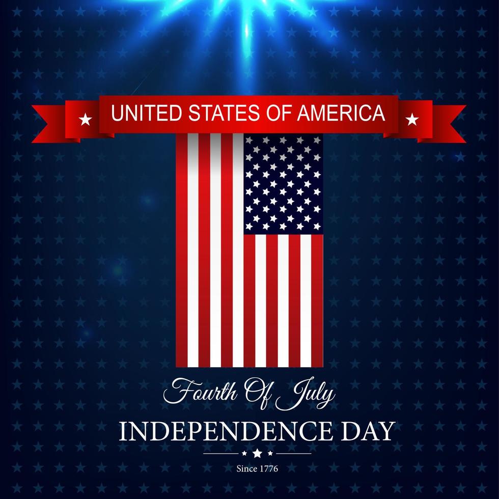 Happy Independence day 4th july with american flag red ribbon vector