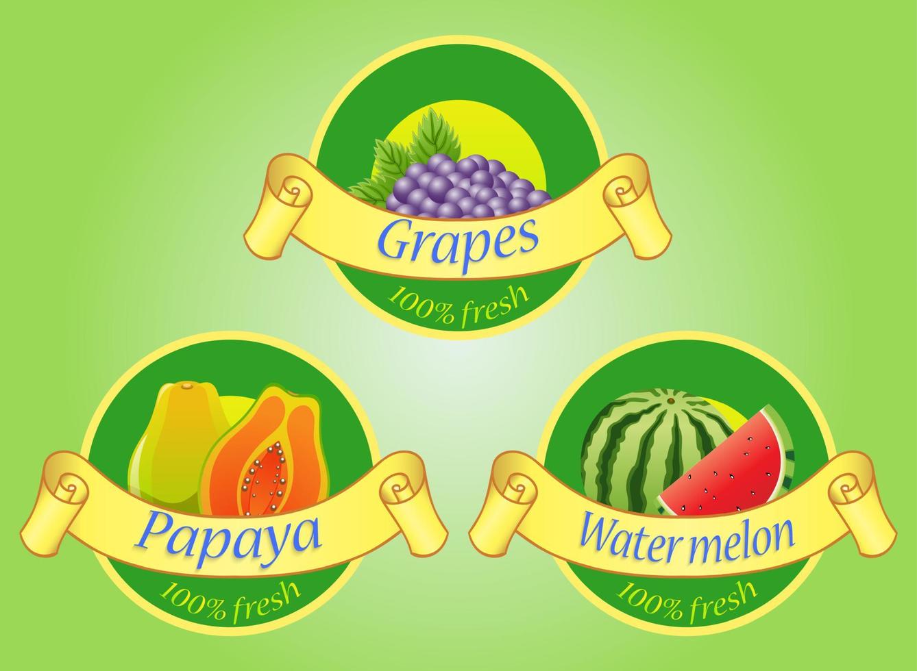 Fruits labels isolated on green background vector