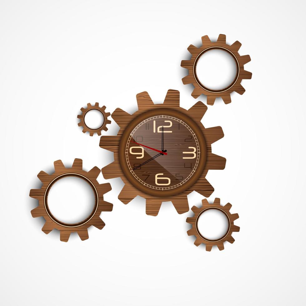 Clock in shape texture wood of gear on white background.Vector vector