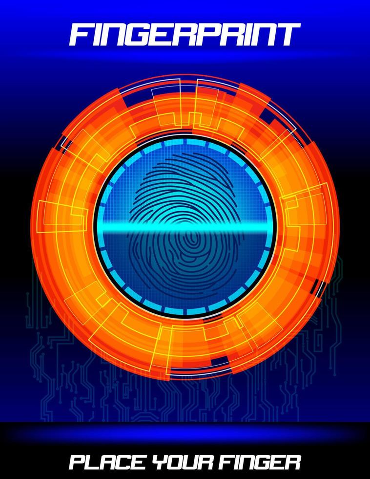 escaneo de huellas dactilares fondo naranja, sistema de identificación vector