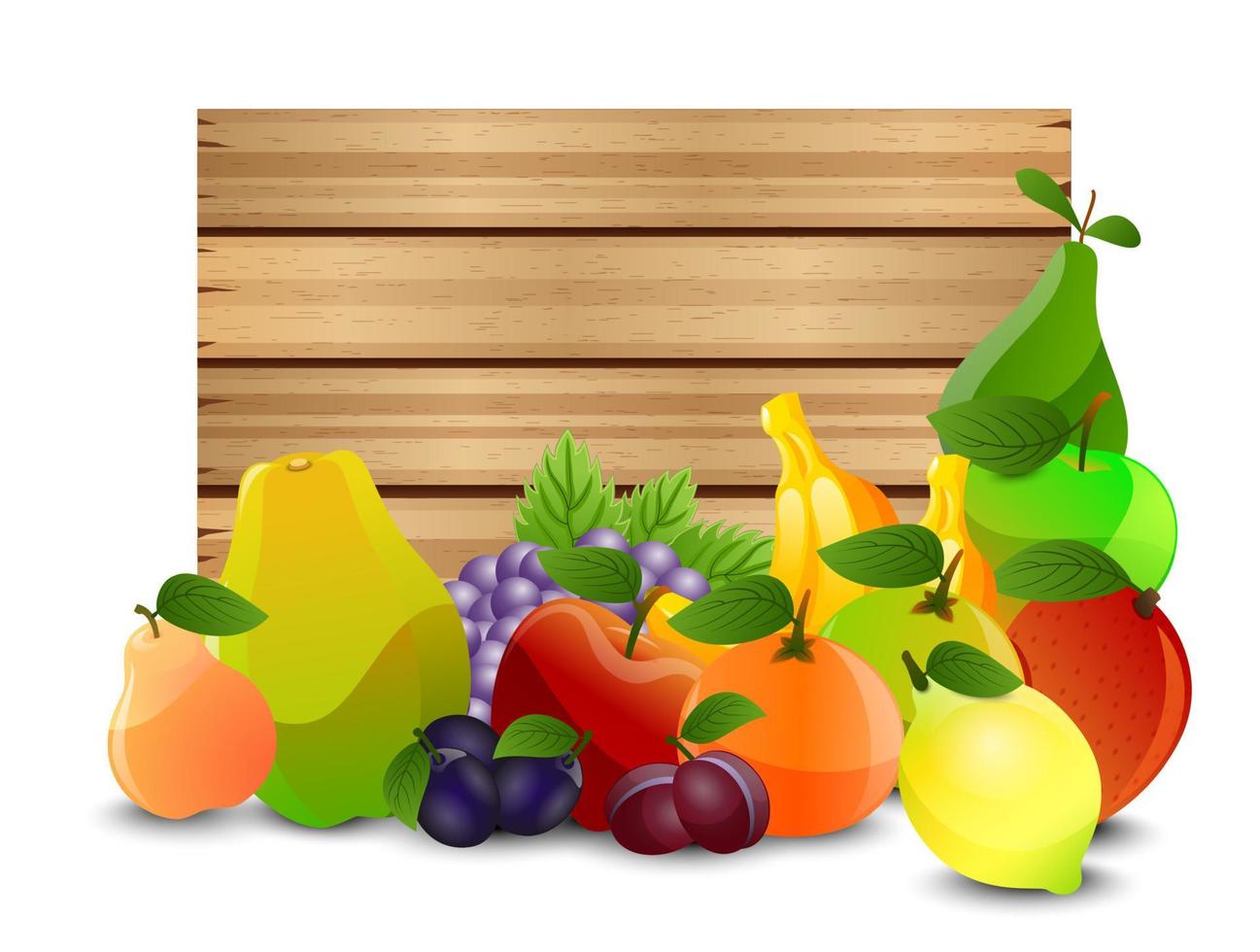 A wooden background with fruits.Vector vector