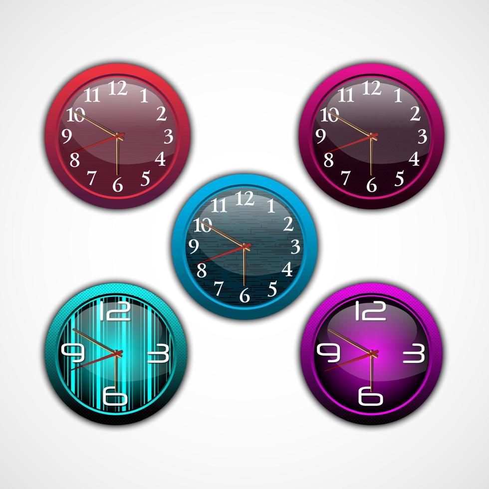 Collection of color bright wall clock.Vector vector