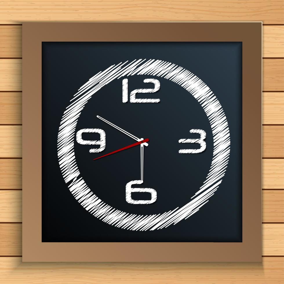 Wall clock written by color chalk on blackboard vector