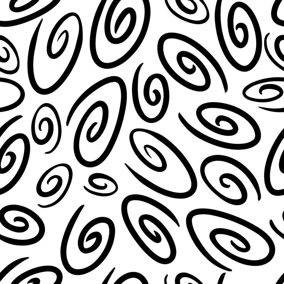 abstract black and white background of black lines of spiral. Seamless pattern of black lines on white, hand-drawn lines abstract background. Hand-drawn ink pattern and textures set. vector