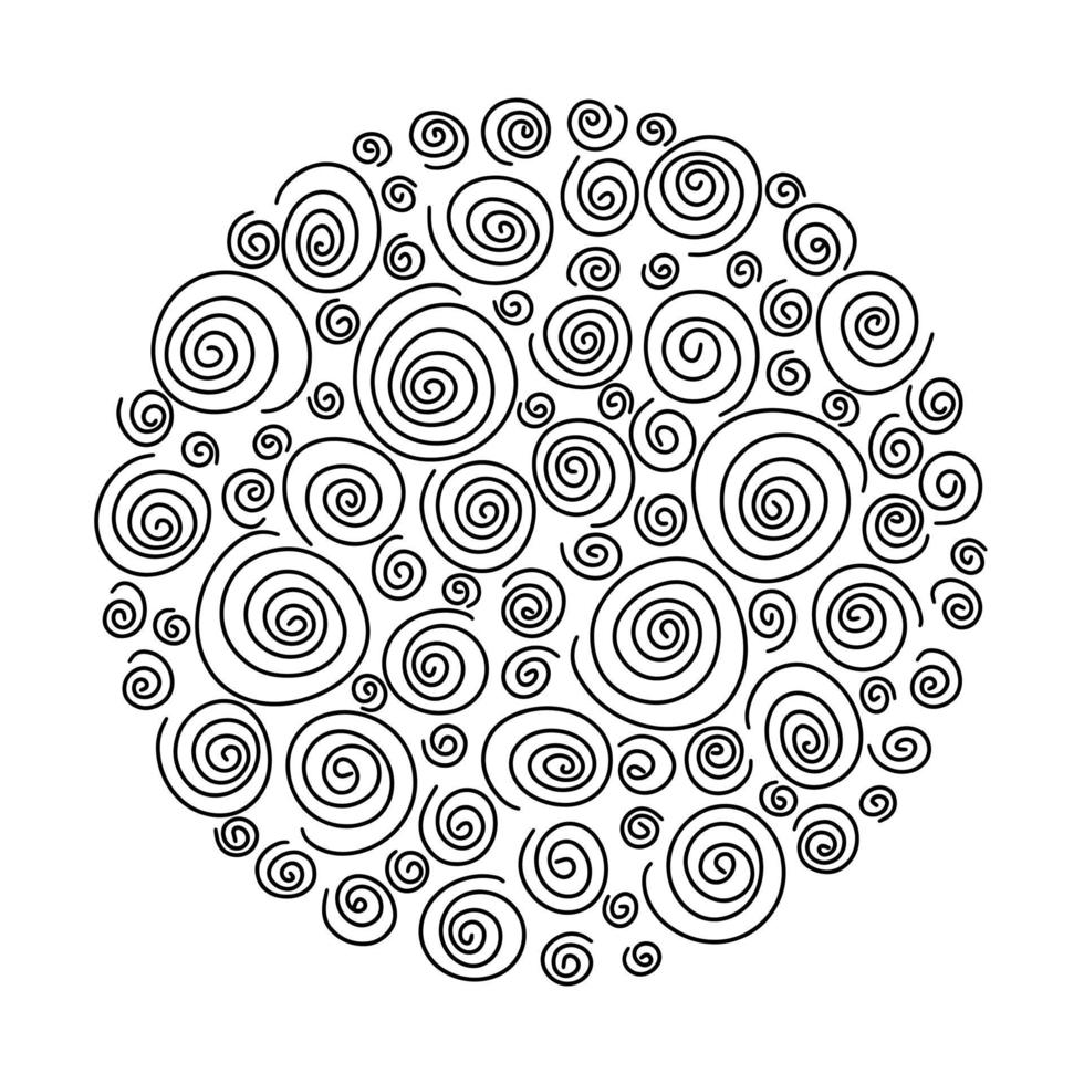 Spiral pattern black. An abstract retro pattern of geometric shapes. A geometric wave of circles background. Vector abstract seamless pattern with a hand-drawn round spiral shape made with a brush.