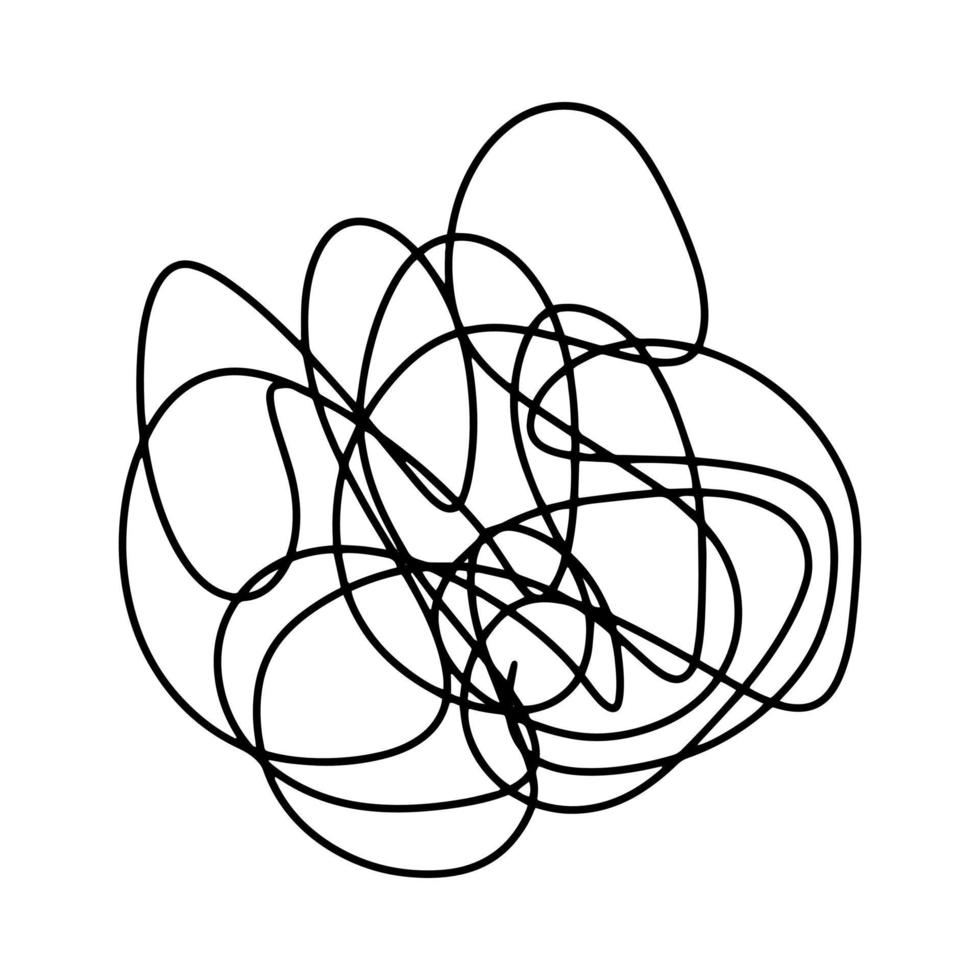 doodle chaos hand drawn. Black hand drawn line abstract scribble shape. Vector doodle set ellipses, tangles, lines, circles. Grunge round scribble circle. Thread clew knot isolated