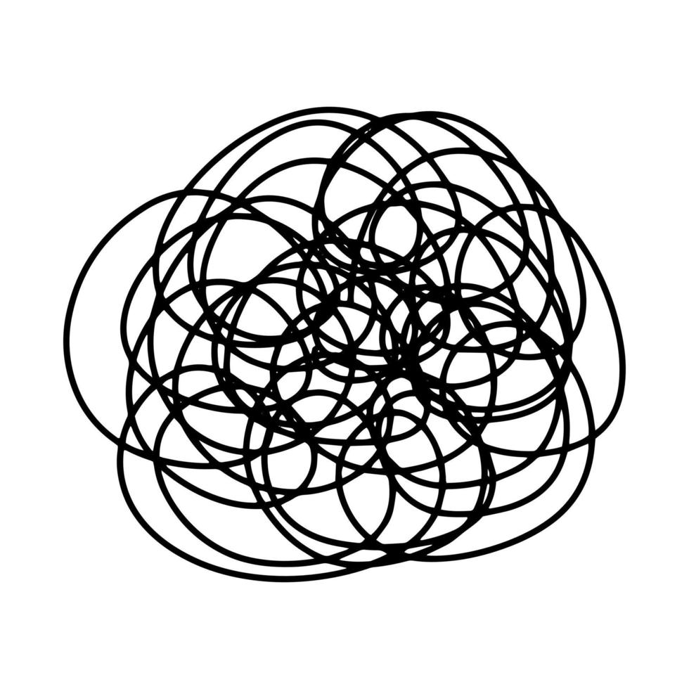 doodle chaos hand drawn. Black hand drawn line abstract scribble shape. Vector doodle set ellipses, tangles, lines, circles. Grunge round scribble circle. Thread clew knot isolated