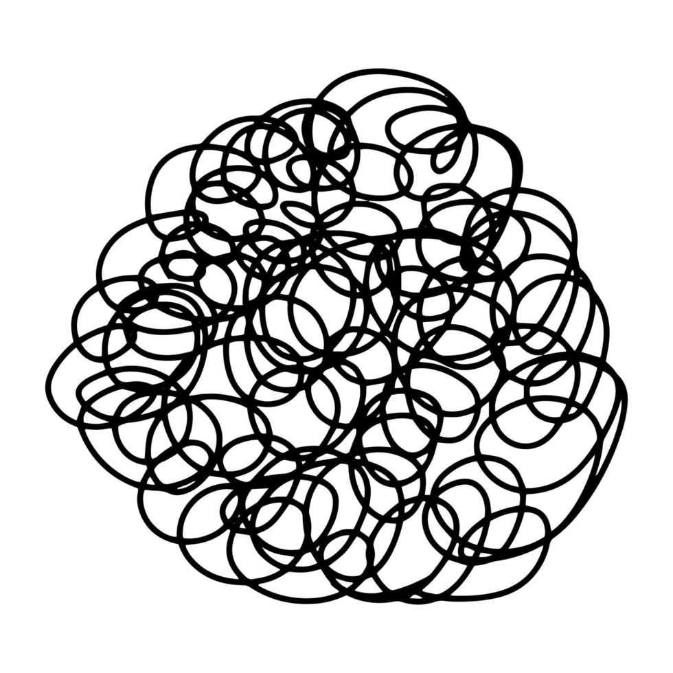 doodle chaos hand drawn. Black hand drawn line abstract scribble shape. Vector doodle set ellipses, tangles, lines, circles. Grunge round scribble circle. Thread clew knot isolated