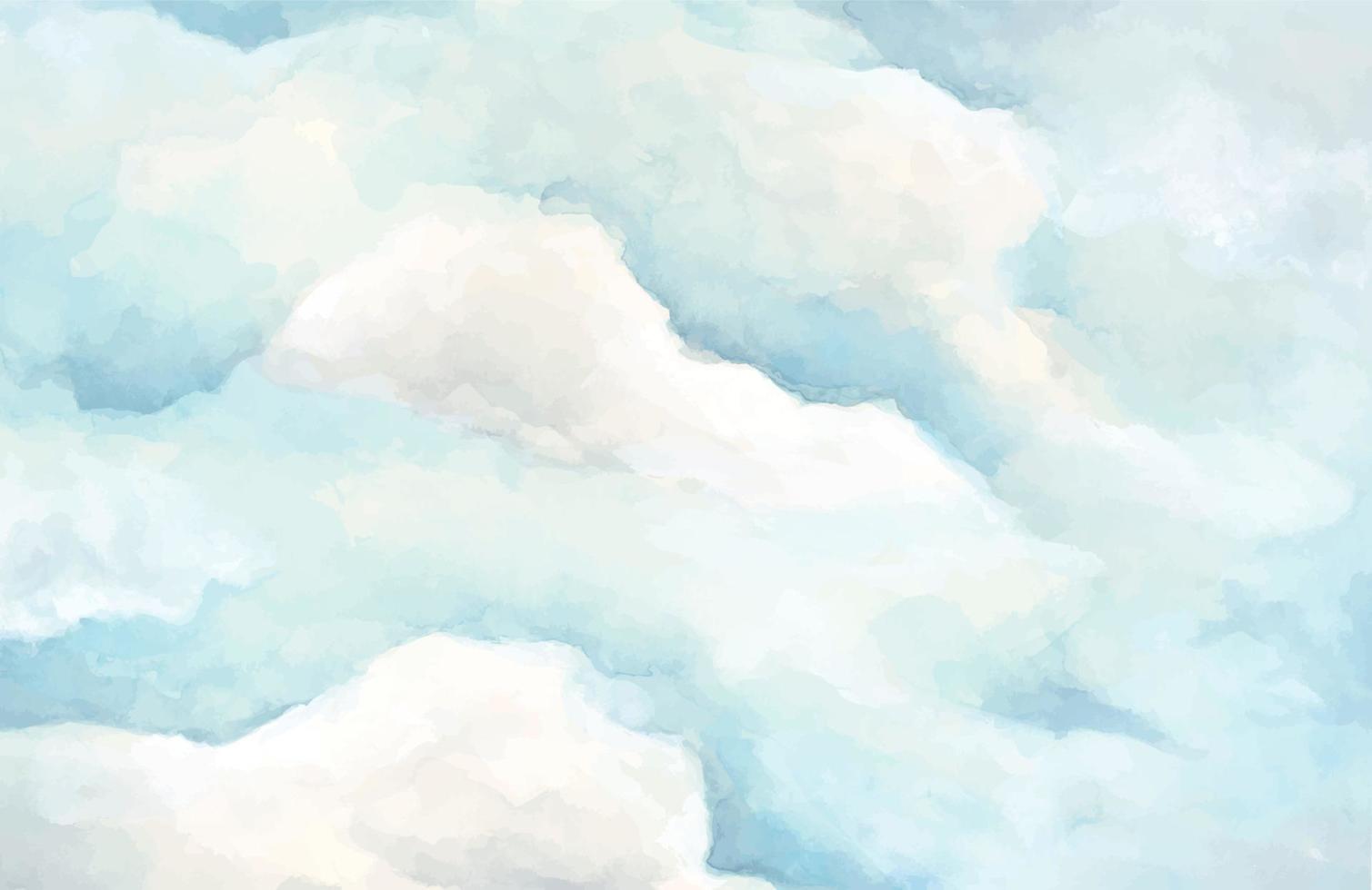 Blue sky with clouds, Watercolor illustration. vector