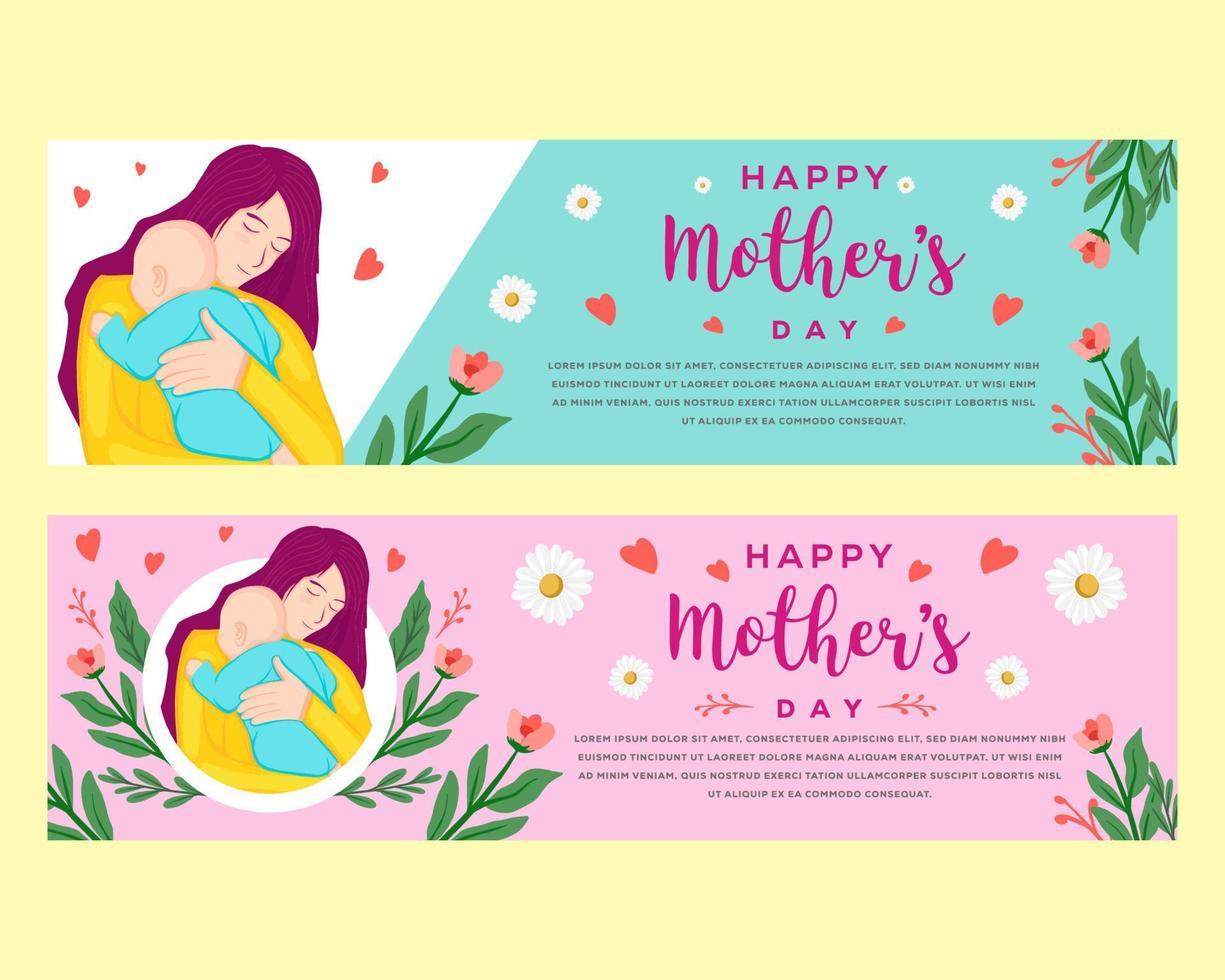 happy mother's day horizontal banner flat style design set vector